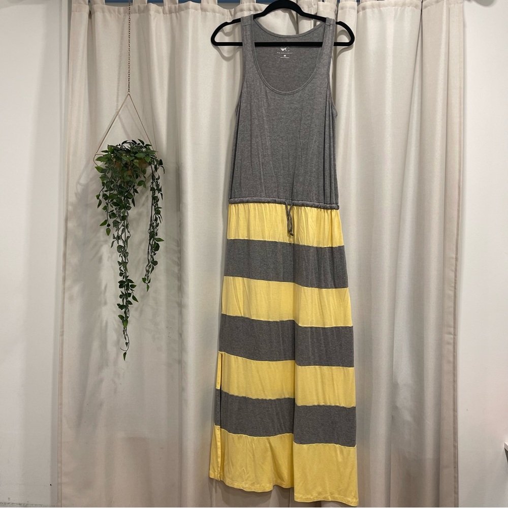 New York & Company Yellow and Grey Striped Maxi Dress